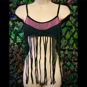 ⭐️SALE⭐️Folter Clothing crop w fringe & neon pink fishnet. Barely worn